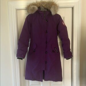 Canada Goose Girl’s Purple Long Parka with Fur Trim Hood